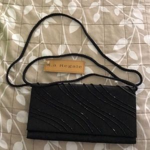 Black beaded satin La regale purse